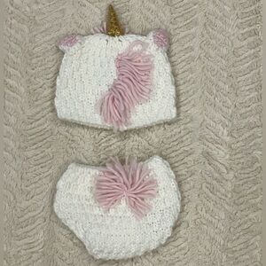 Cloud Island White and Pink Unicorn Knit Set